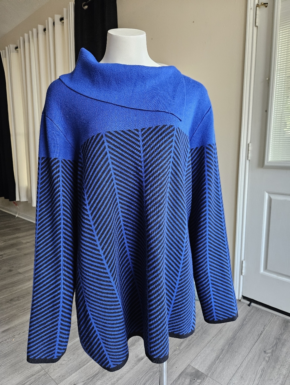 ⚡️$12✨️ Investments Knit Cowl Neck Striped Sweater 3X Blue/White